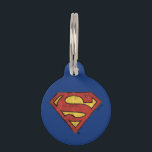 Superman S-Shield | Grunge Black Outline Logo Pet Tag<br><div class="desc">The classic Superman S-Shield logo stylized as an old comic book paper grunge graphic.</div>