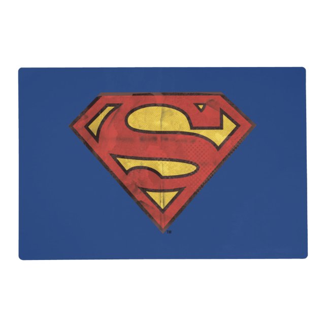 Superman S-Shield | Grunge Black Outline Logo Placemat (Front)