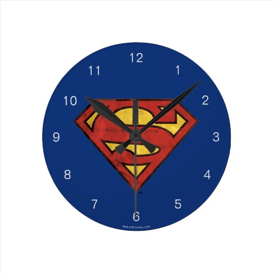 Superman S Shield Grunge Black Outline Logo Round Clock Zazzle Com