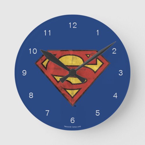 Superman S-Shield | Grunge Black Outline Logo Round Clock