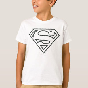 Superman S-Shield Grunge Black Outline Logo T-Shirt