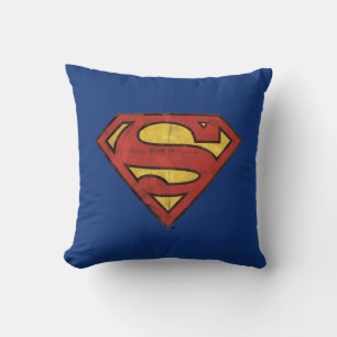 Superman S-Shield Grunge Black Outline Logo Throw Pillow