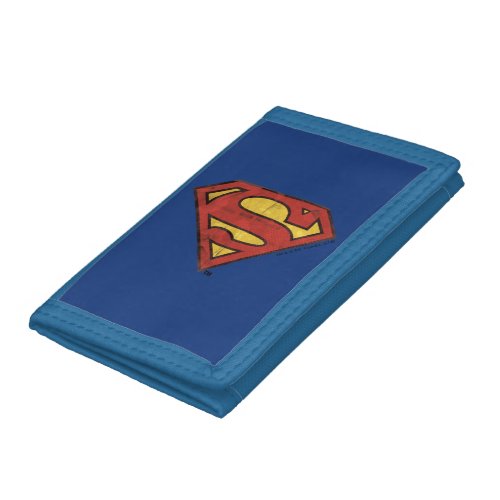 Superman S_Shield  Grunge Black Outline Logo Trifold Wallet