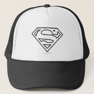 Superman S-Shield   Grunge Black Outline Logo Trucker Hat
