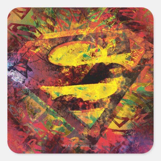 Superman S-Shield | Grunge Logo Square Sticker (Front)