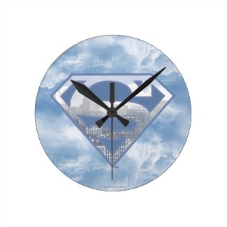 Superman S-Shield | Light Blue City Logo Round Clock