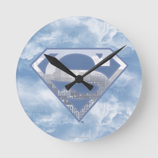 Superman S-Shield | Light Blue City Logo Round Clock (Front)