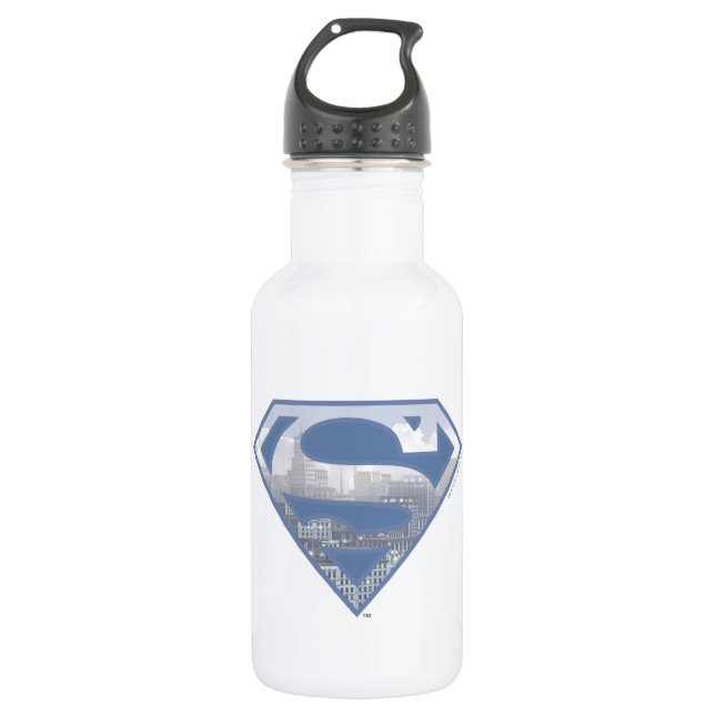 Superman S-Shield | Light Blue City Logo Stainless Steel Water Bottle (Front)