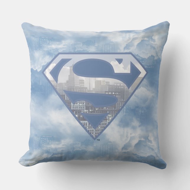 Superman S-Shield | Light Blue City Logo Throw Pillow (Front)