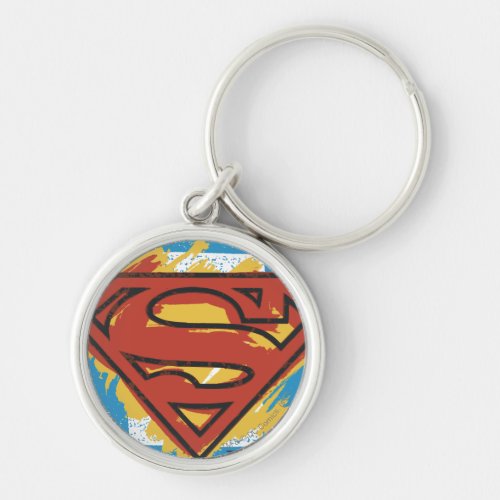 Superman S_Shield  Painted Blue Background Logo Keychain