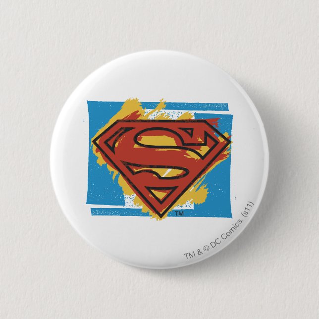 Superman S-Shield | Painted Blue Background Logo Pinback Button (Front)