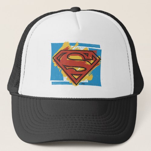 Superman S_Shield  Painted Blue Background Logo Trucker Hat