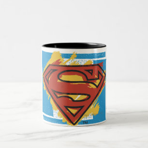 Superman S-Shield Painted Blue Background Logo Two-Tone Coffee Mug