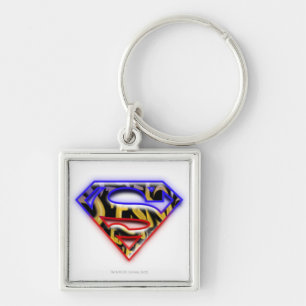 Superman S-Shield   Purple-Red Graffiti Logo Keychain