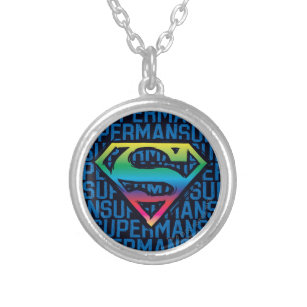 Superman S-Shield   Rainbow Logo Silver Plated Necklace