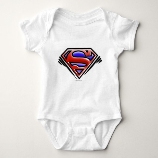 Superman S-Shield | Red Airbrush Logo Baby Bodysuit (Front)