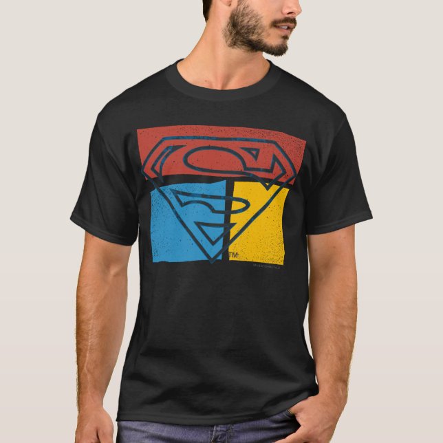 Superman S-Shield | Red Blue Yellow Block Logo T-Shirt (Front)
