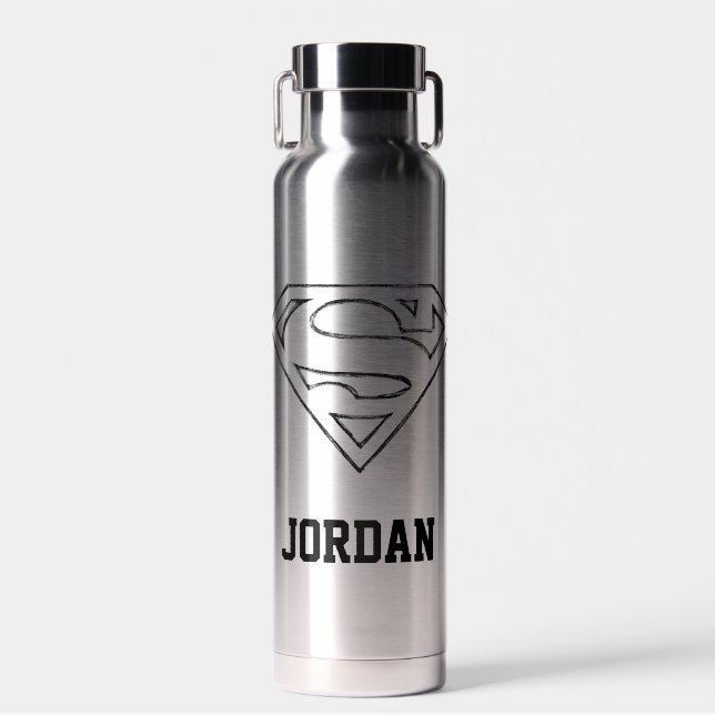 Superman S-Shield | Simple Black | Add Your Name Water Bottle (Front)