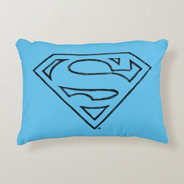 Superman S-Shield | Simple Black Outline Logo Accent Pillow (Front)