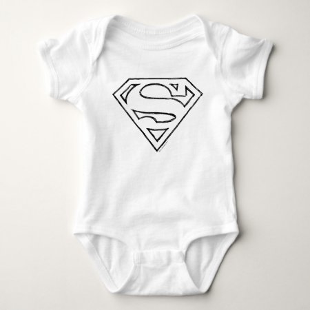 Superman S-shield | Simple Black Outline Logo Baby Bodysuit