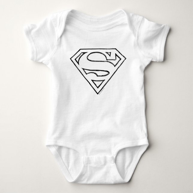 Superman S-Shield | Simple Black Outline Logo Baby Bodysuit (Front)