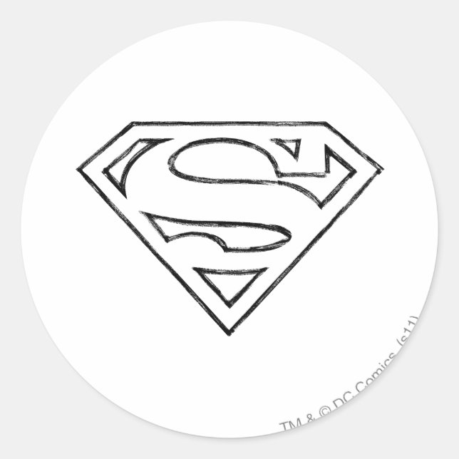 Superman S-Shield | Simple Black Outline Logo Classic Round Sticker (Front)