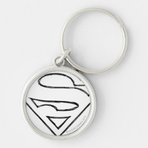Superman S-Shield   Simple Black Outline Logo Keychain