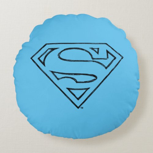 Superman S_Shield  Simple Black Outline Logo Round Pillow