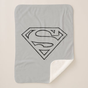 Superman S-Shield   Simple Black Outline Logo Sherpa Blanket
