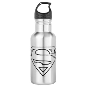Superman S-Shield Simple Black Outline Logo Stainless Steel Water Bottle