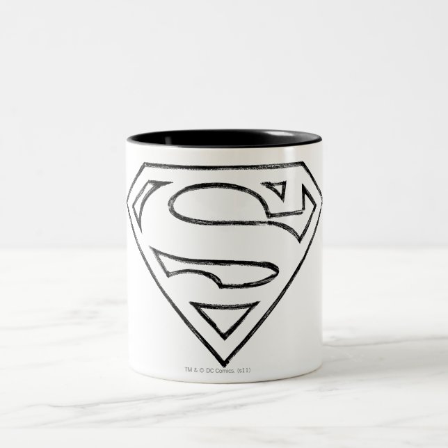 Superman S-Shield | Simple Black Outline Logo Two-Tone Coffee Mug (Center)