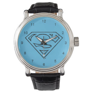 Superman S-Shield   Simple Black Outline Logo Watch