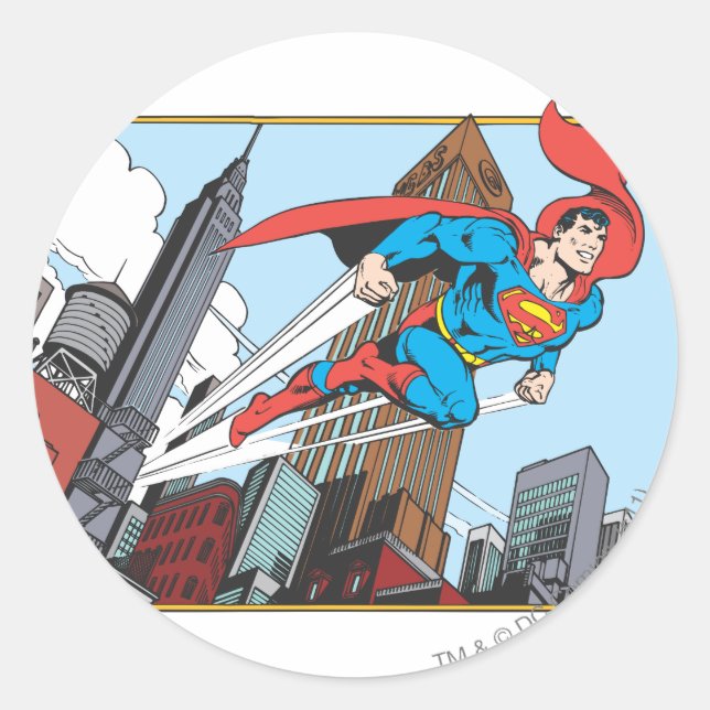 Superman & Skyscrapers Classic Round Sticker (Front)