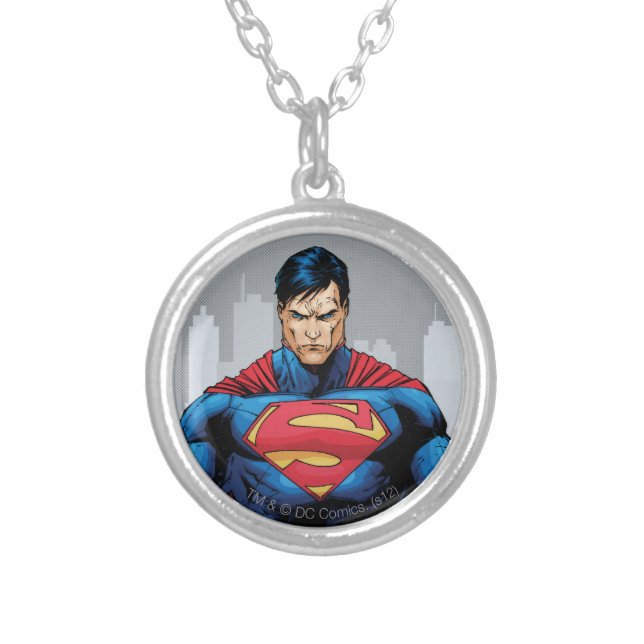 Superman Standing Silver Plated Necklace (Front)