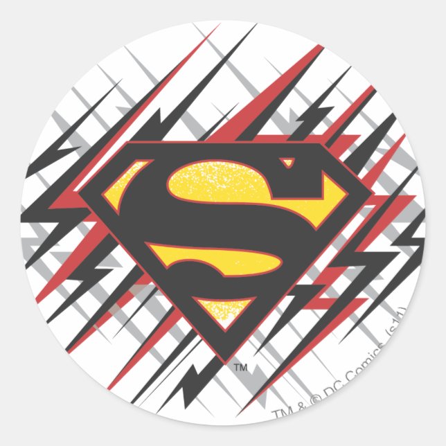 Superman Stylized | Black and Red Strikes Logo Classic Round Sticker (Front)