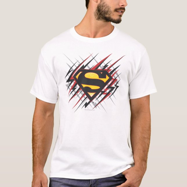 Superman Stylized | Black and Red Strikes Logo T-Shirt (Front)
