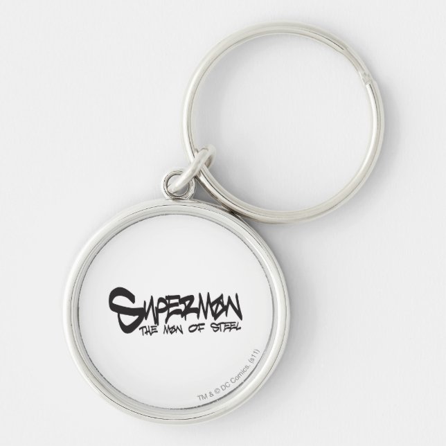 Superman Stylized | Black Letters Graffiti Logo Keychain (Front)