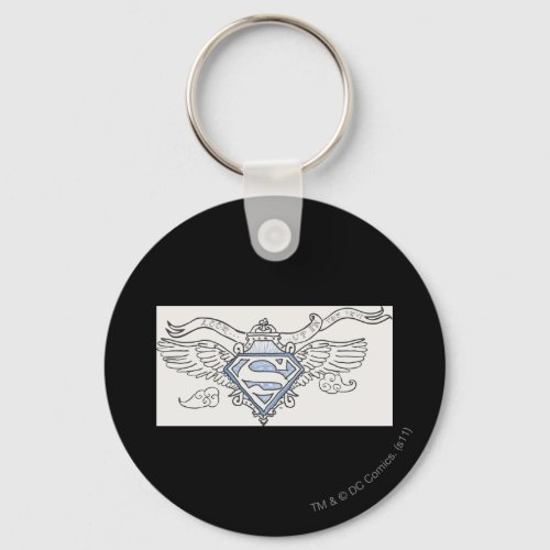 Superman Stylized  Blue Outline Wings Logo Keychain