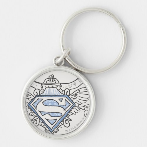 Superman Stylized  Blue Outline Wings Logo Keychain