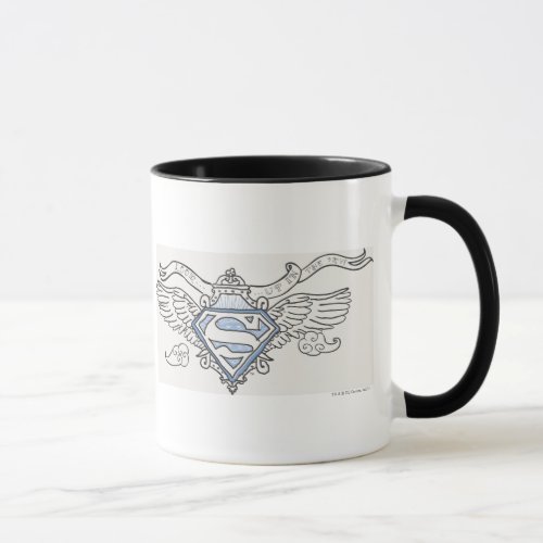 Superman Stylized  Blue Outline Wings Logo Mug