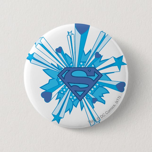 Superman Stylized | Blue Shield Hearts Logo Pinback Button (Front)