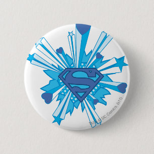 Superman Stylized   Blue Shield Hearts Logo Pinback Button