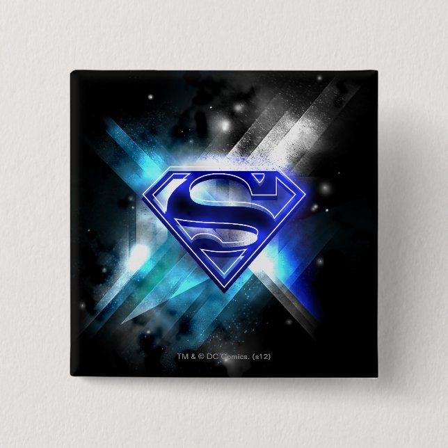Superman Stylized | Blue White Crystal Logo Button (Front)