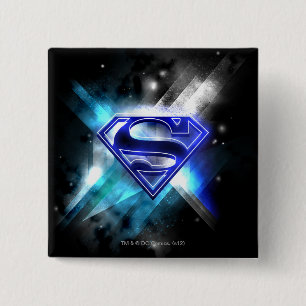 Superman Stylized   Blue White Crystal Logo Button