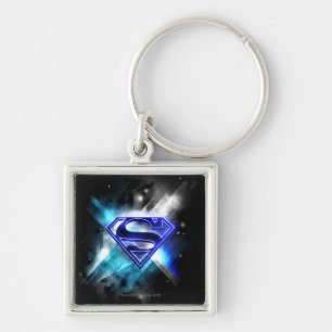 Superman Stylized Blue White Crystal Logo Keychain