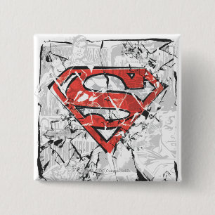 Superman Stylized Crumpled Comic Logo Button
