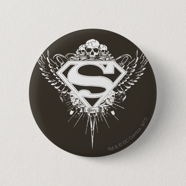 Superman Stylized | Dark Brown Background Logo Button (Front)