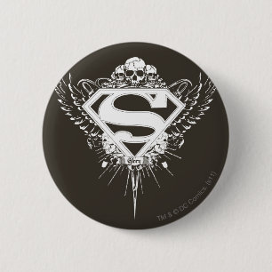 Superman Stylized   Dark Brown Background Logo Button