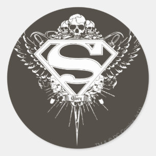 Superman Stylized   Dark Brown Background Logo Classic Round Sticker