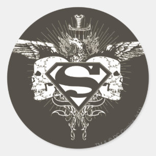 Superman Stylized   Dark Skulls Logo Classic Round Sticker